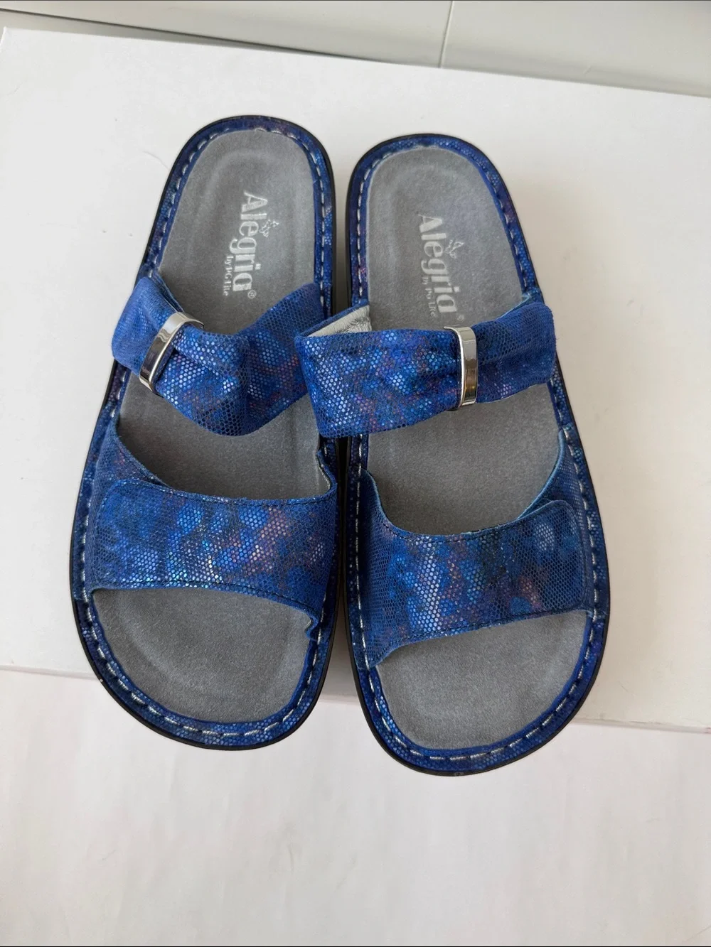 Alegria Women’s Karmen Blue Adjustable Slide Sandals